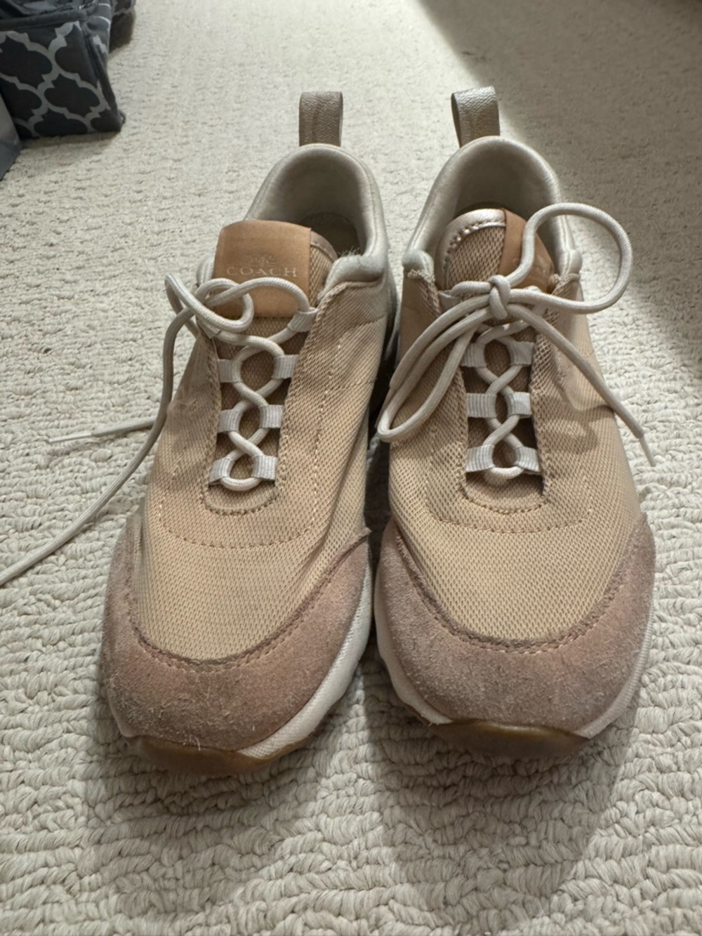 Coach Tan & Beige Suede Mesh Sneakers